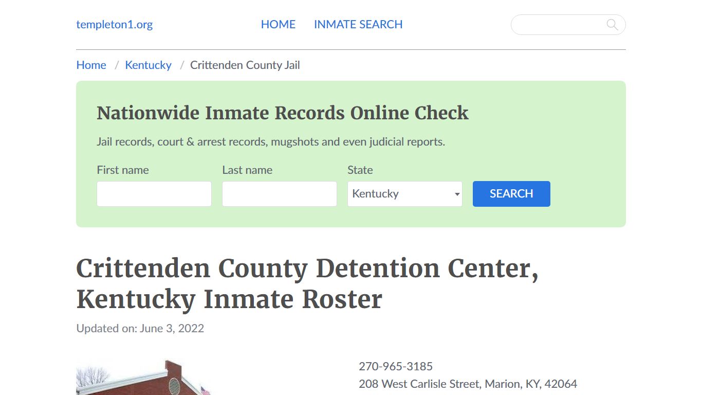 Crittenden County Detention Center, Kentucky Inmate Roster